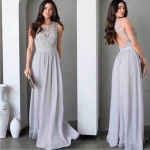 Maniju Lulus Savannah Nights Sleeveless Open Back Gown Maxi Dress Grey Gray New